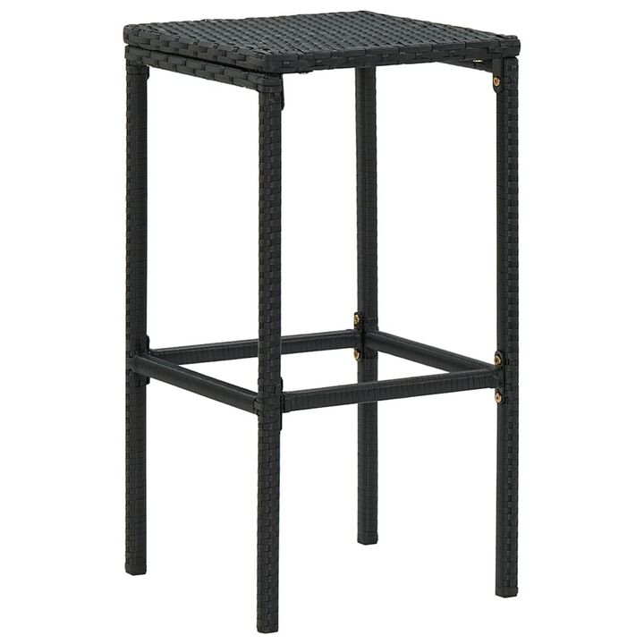 Outdoor Barstool Set of 4, Cream White Cushion, Black Poly Rattan - Benzara