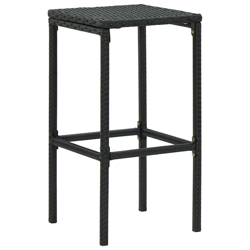 Outdoor Barstool Set of 4, Cream White Cushion, Black Poly Rattan - Benzara