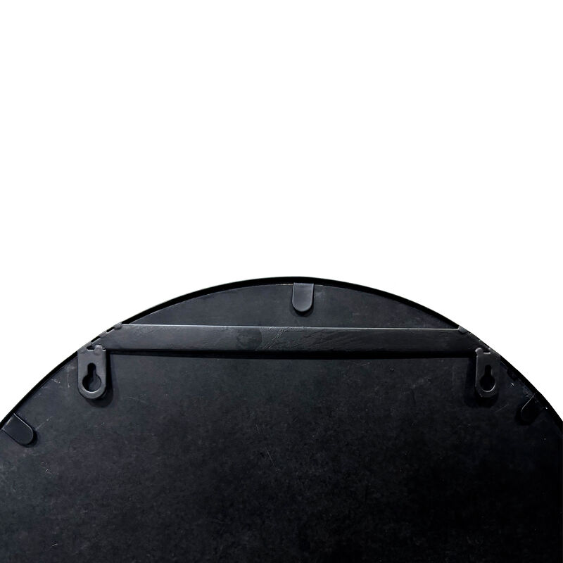 Oval Metal Wall Mirror with Framed Edges and Wooden Backing, Black-Benzara