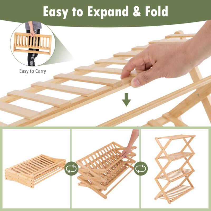 Hivvago 4-Tier Foldable Bamboo Shoe Rack with Slatted Shelves