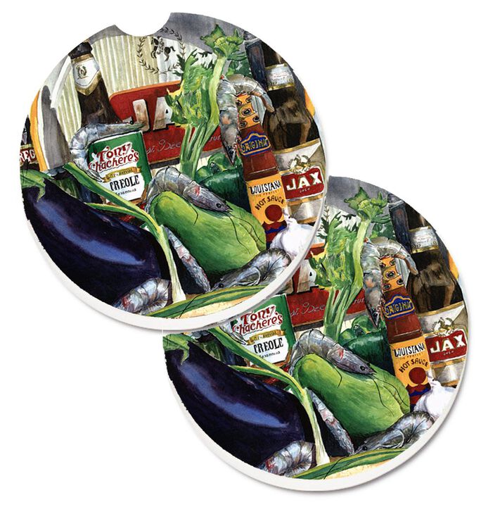Caroline's Treasures Eggplant & New Orleans Beers Set of 2 Cup Holder Car Coasters 1007CARC, 2.56, Multicolor