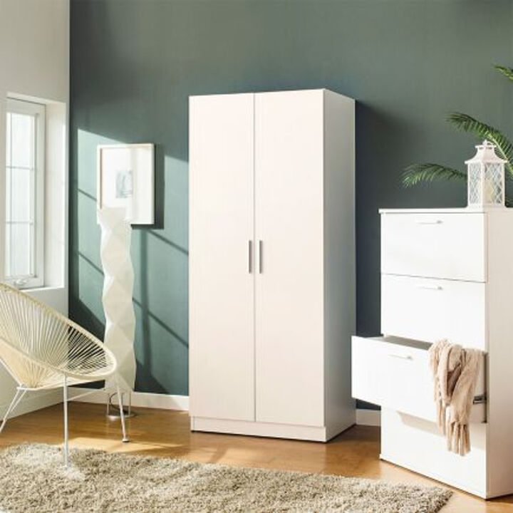 FC Design Klair Living Contemporary Wood Closet with Hanging Bars and Five Shelves in White