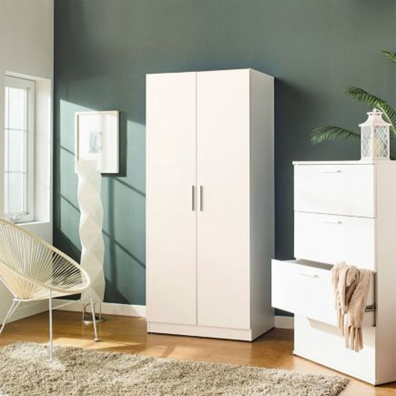 FC Design Klair Living Contemporary Wood Closet with Hanging Bars and Five Shelves in White