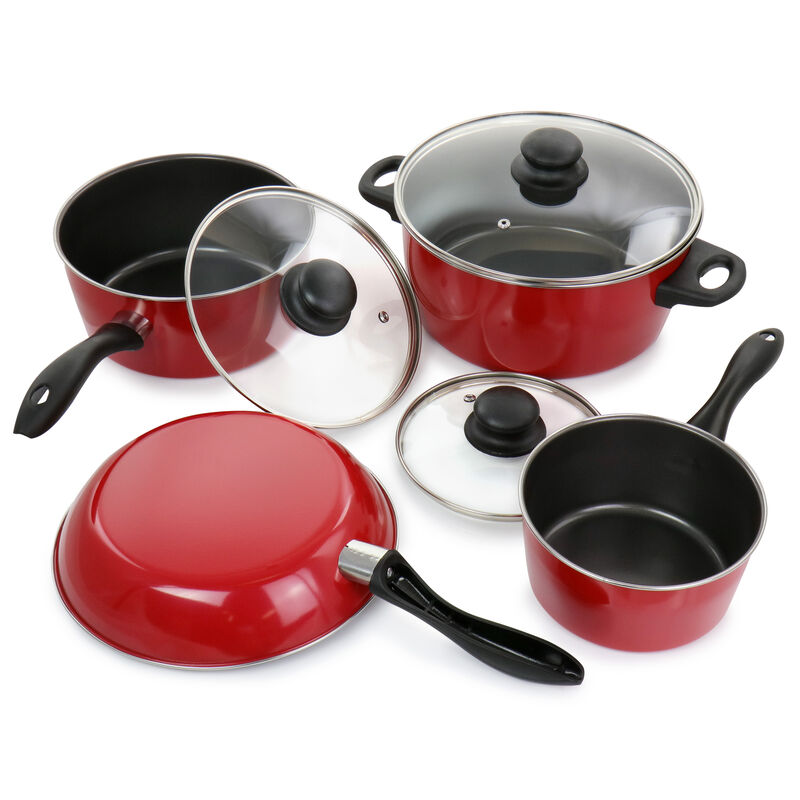 Gibson Home Armada 7 Piece Nonstick Carbon Steel Cookware Set in Red