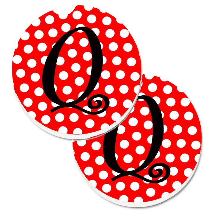 Caroline's Treasures Letter Q Initial Monogram Red black Polka Dots Set of 2 Cup Holder Car Coasters CJ1012-QCARC, 2.56, Multicolor