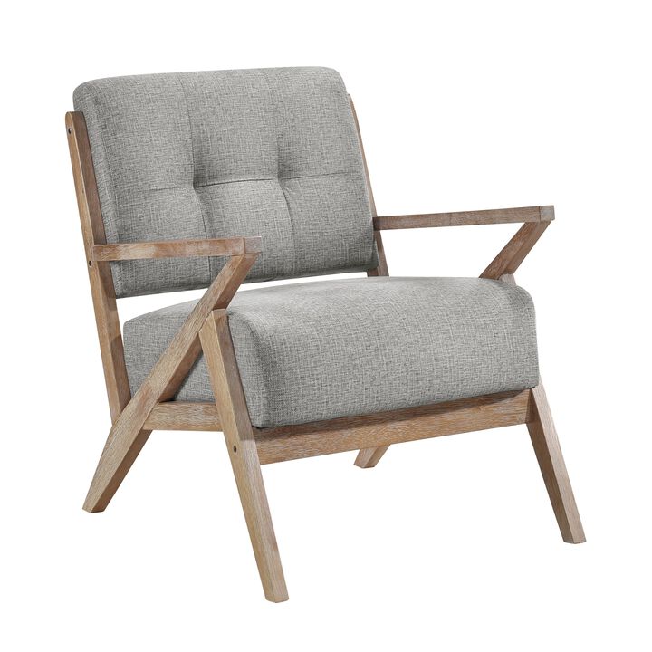 Edra 33 Inch Accent Armchair, Wood Frame, Light Gray Polyester Cushions - Benzara