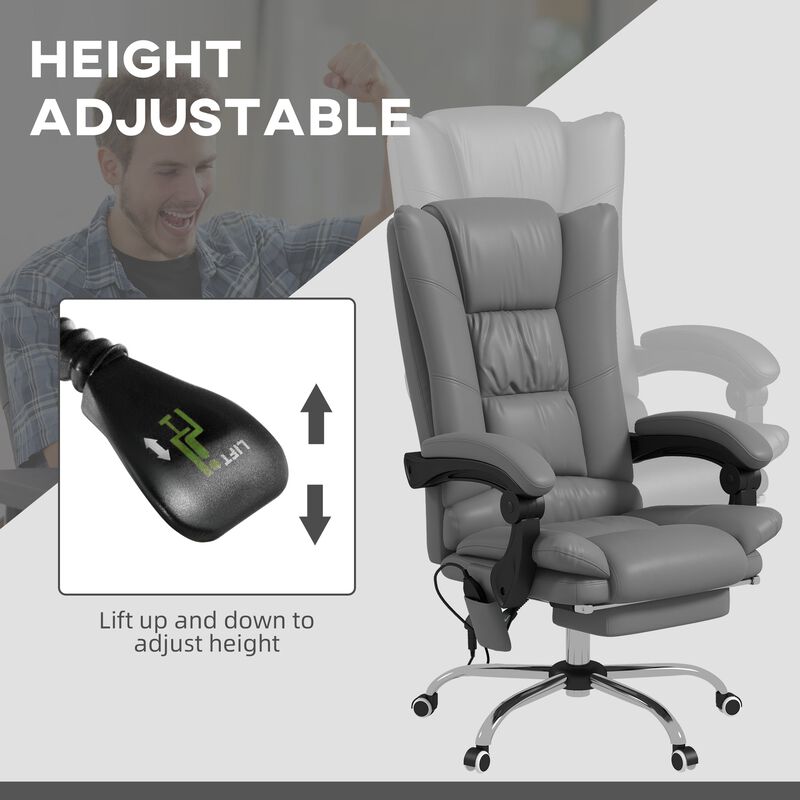 Gray PU Leather Heated Recliner: 4 Vibration Points, Footrest