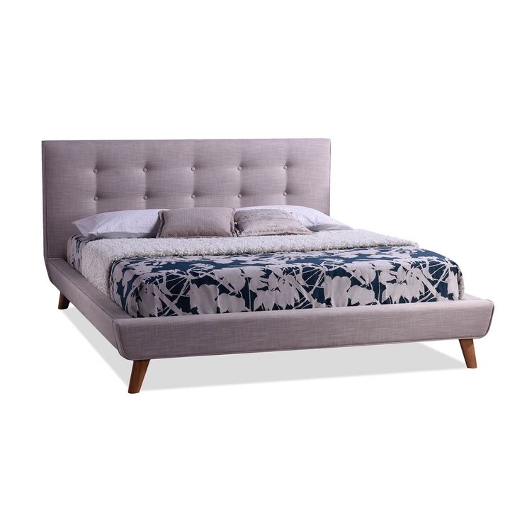 Modern Classic Linen Upholstered Platform Bed with Button Tufted Headboard