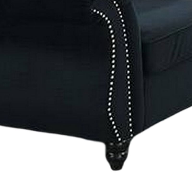 Rima 51 Inch Classic Accent Chair, Velvet Upholstery, Rolled Arms, Black-Benzara