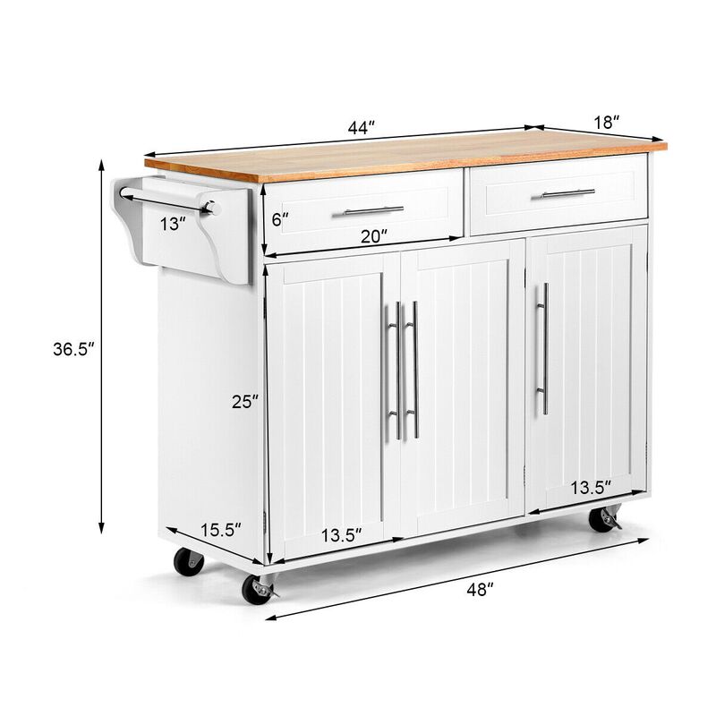 Kitchen Island Trolley Wood Top Rolling Storage Cabinet Cart with Knife Block