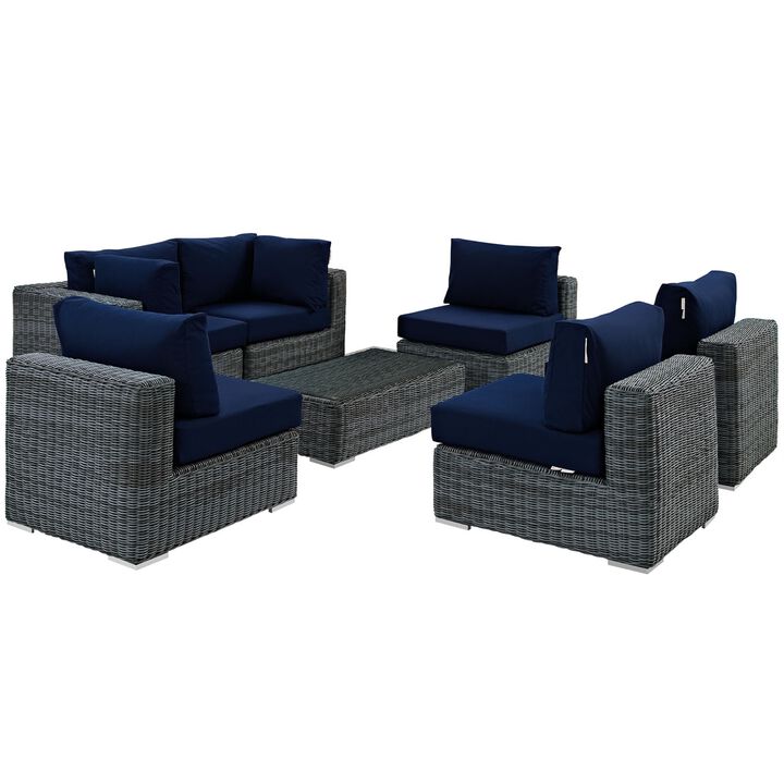 Summon 7 Piece Outdoor Patio Sunbrella Sectional Set - Canvas Navy