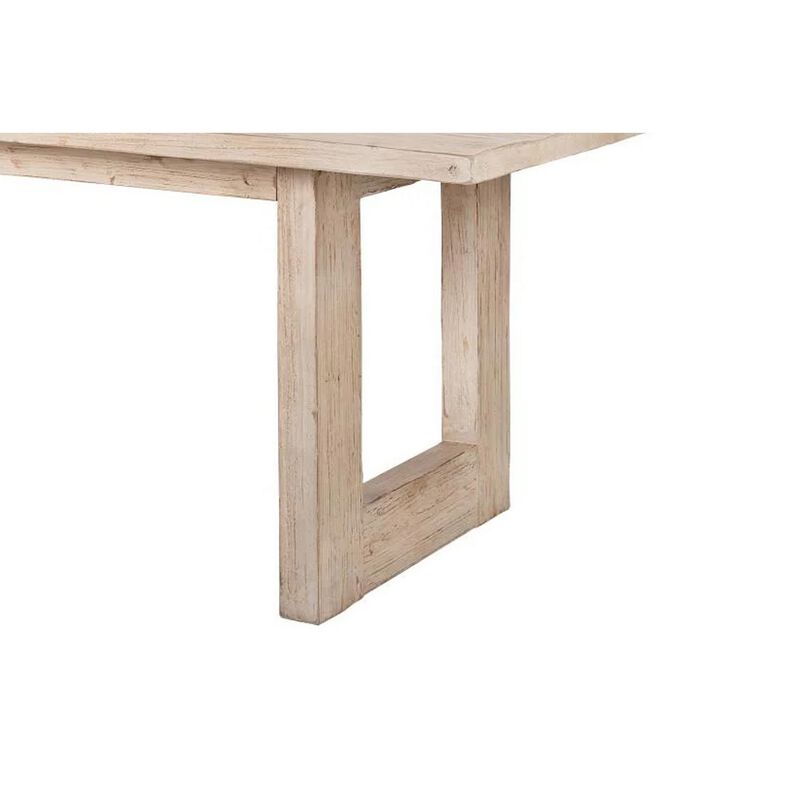 Fini Dining Table, 95 Inch Rectangular Wood Top, Sled Base, Whitewash - Benzara