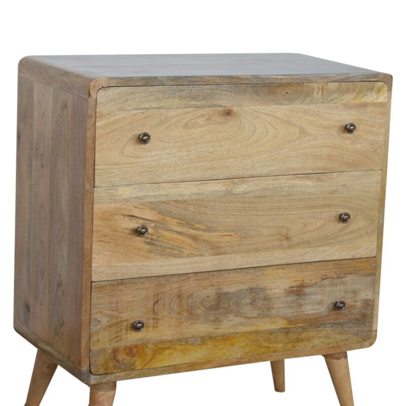 Curved  Solid Wood 3 Drawers Oak-ish Chest