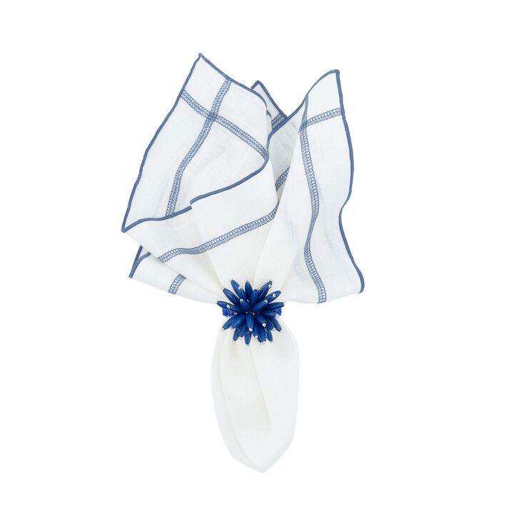 Linen Napkins With Blue Double Stitch , Set of 4