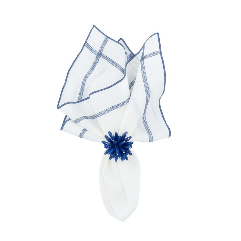Linen Napkins With Blue Double Stitch , Set of 4