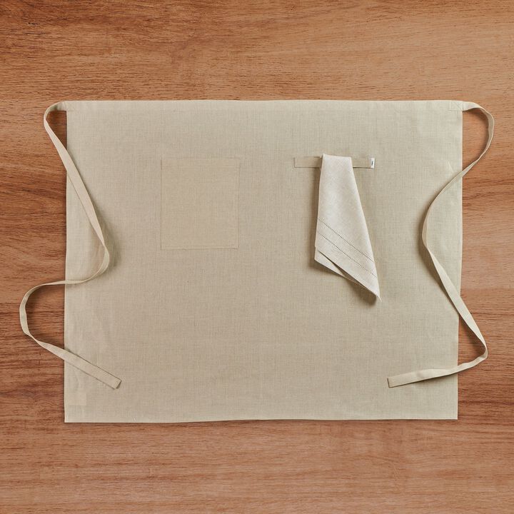 Solino Home 100% Pure Linen Midi Bistro Apron 33 x 40 Inch