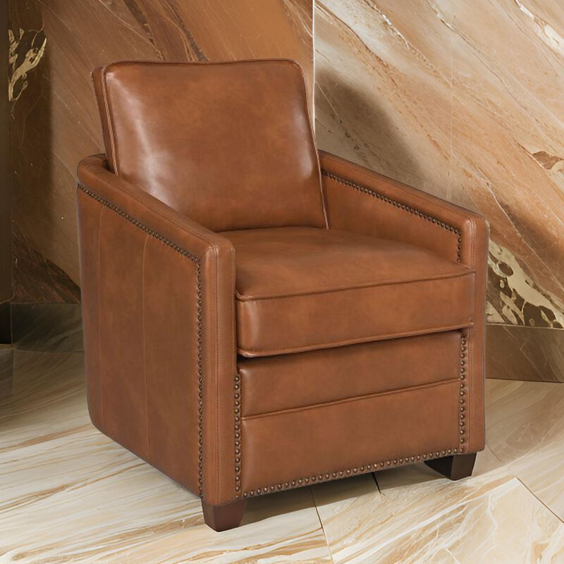Roco 34 Inch Accent Chair with Swivel, Faux Leather Upholstery, Brown  - Benzara