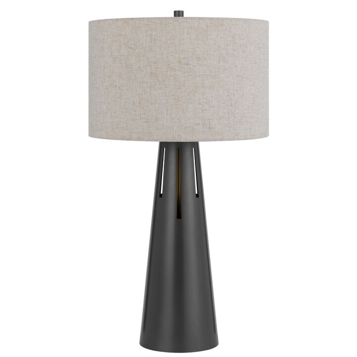 Tiy 30 Inch Table Lamp, White Hardback Drum Shade, Gray Iron Cone Base - Benzara