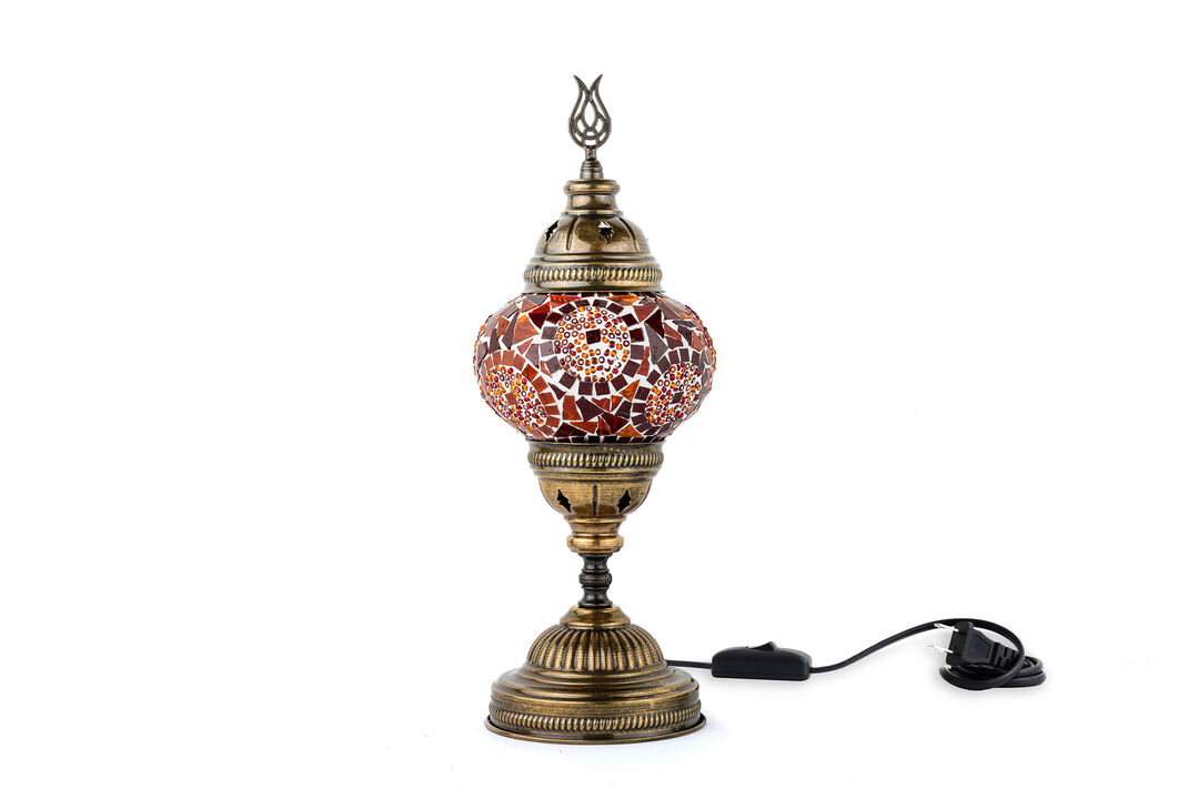 14.5 in. Handmade Red Separated Circles Mosaic Glass Table Lamp with Brass Color Metal Base
