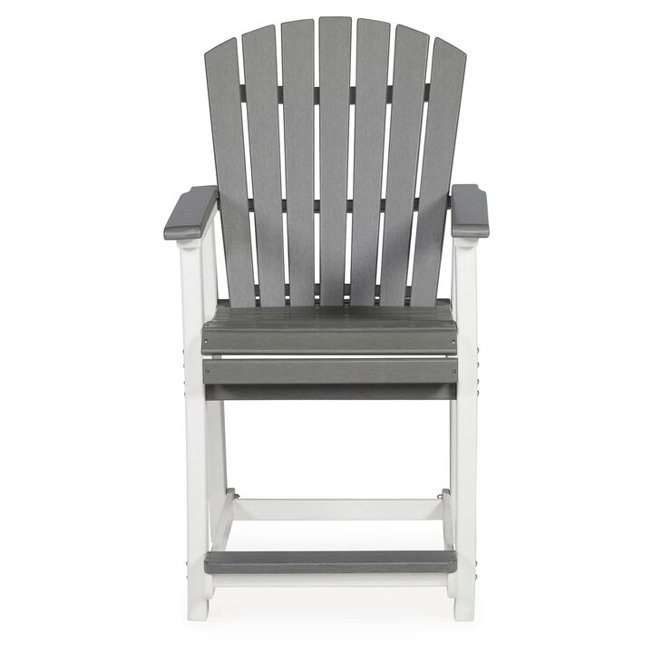 24 Inch Counter Stool Armchair Set of 2, Outdoor Slatted, Gray, White - Benzara