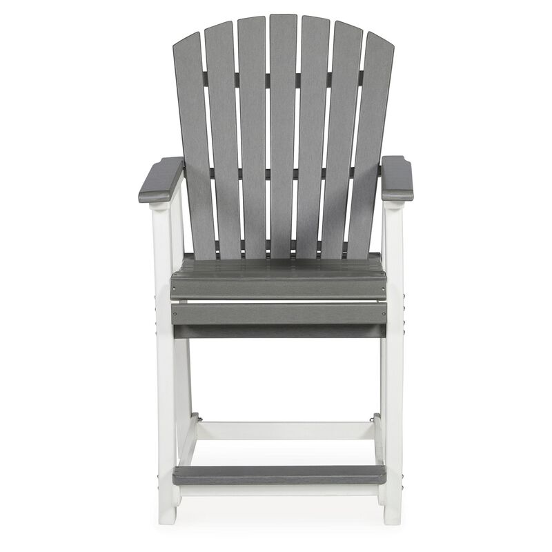 24 Inch Counter Stool Armchair Set of 2, Outdoor Slatted, Gray, White - Benzara