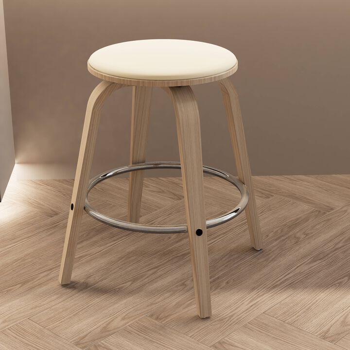 LeisureMod Pelya Modern Swivel Counter Stool Upholstered in Leather in Taupe