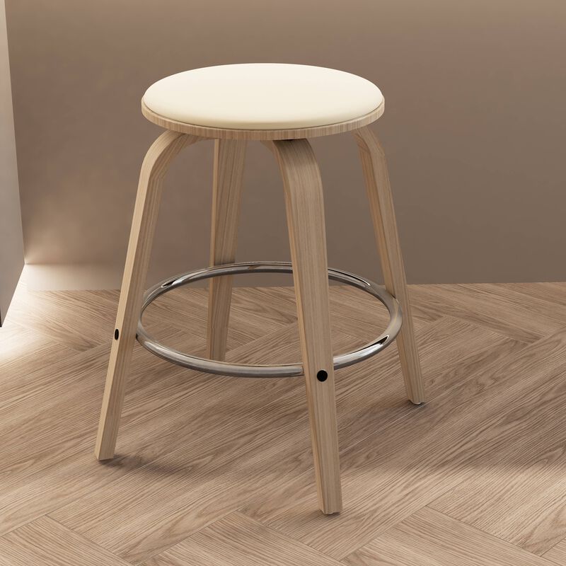 LeisureMod Pelya Modern Swivel Counter Stool Upholstered in Leather in Taupe