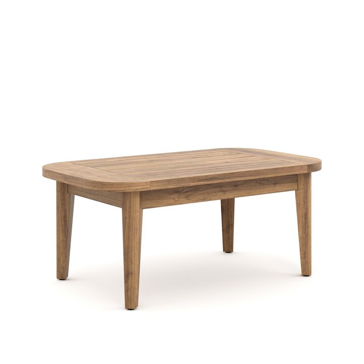Nea Outdoor Coffee Table, 38 Inch Rectangular Natural Brown Wood Top - Benzara