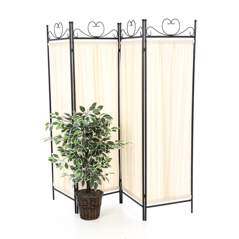 Freestanding 4-Panel Metal Room Divider Fabric Screen for Bedroom, Office, Living Room