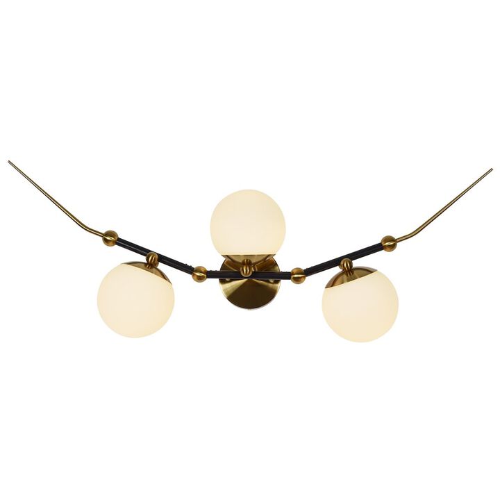 VONN Lighting Integrated LED Wall Sconce Light with 3 Glass Shades in Antique Brass
