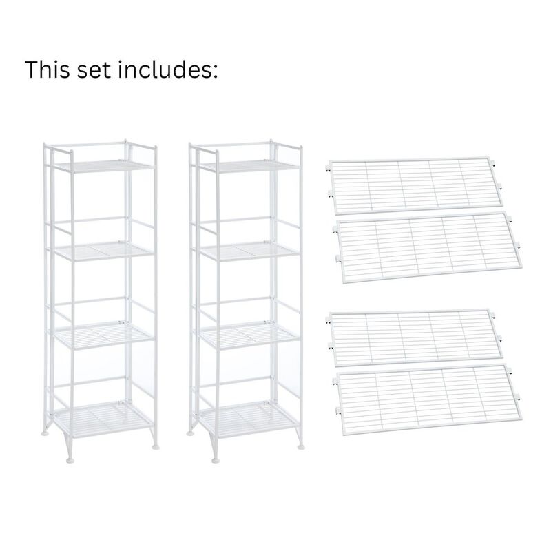 Convenience Concepts Xtra Storage 4 Tier Folding Metal Shelves with Set of 4 Deluxe Extension Shelves