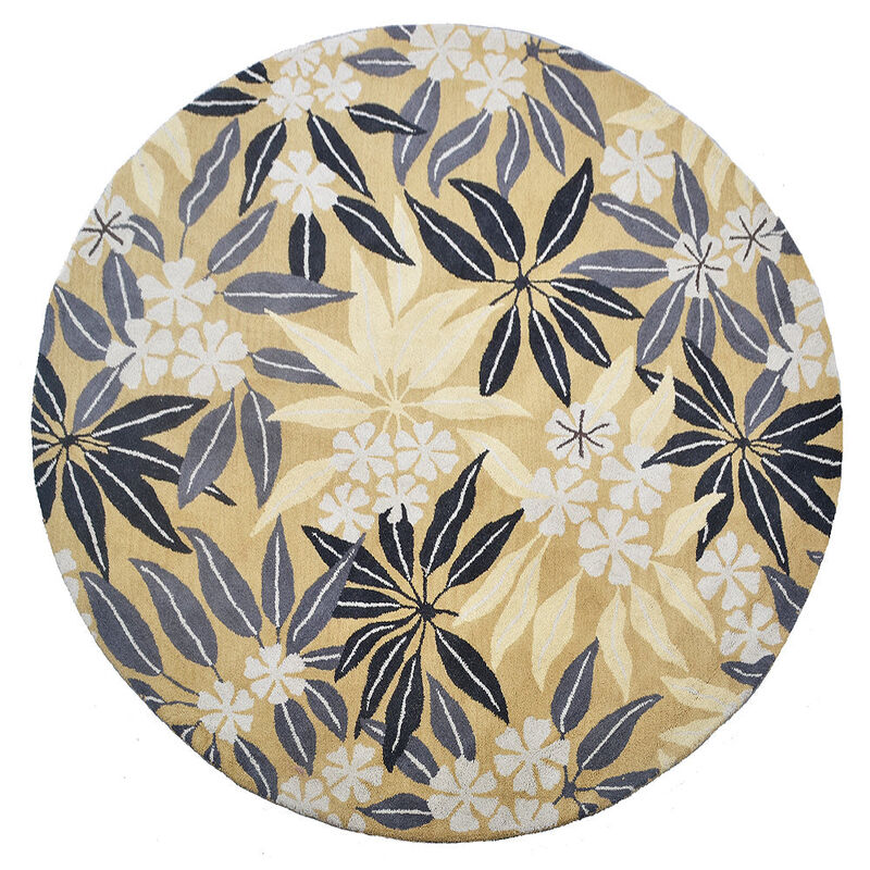 RUGSOTIC CARPETS HAND TUFTED WOOL ECO-FRIENDLY AREA RUGS  - 8'x8', Round Shape, Gold, Floral Modern Design, High Pile Thick Handmade Anti Skid Area Rugs for Living Room, Bed Room (K00651)
