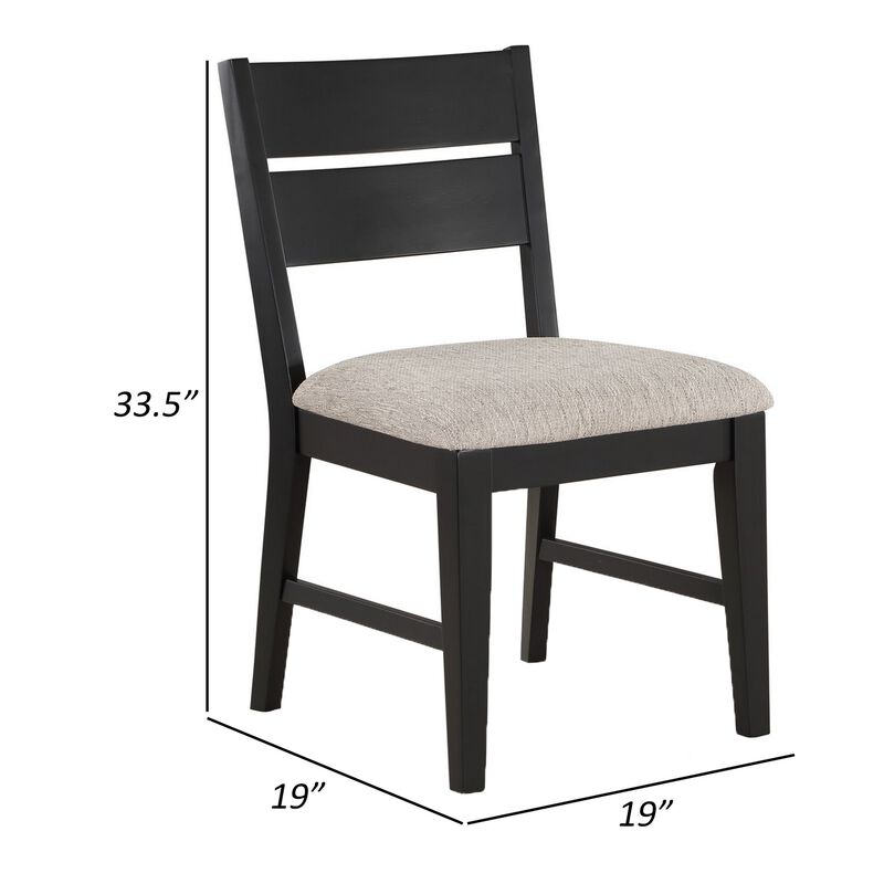Avenue 34 Inch Side Chair Set of 2, Fabric Upholstery, Wood, Black, Beige  - Benzara