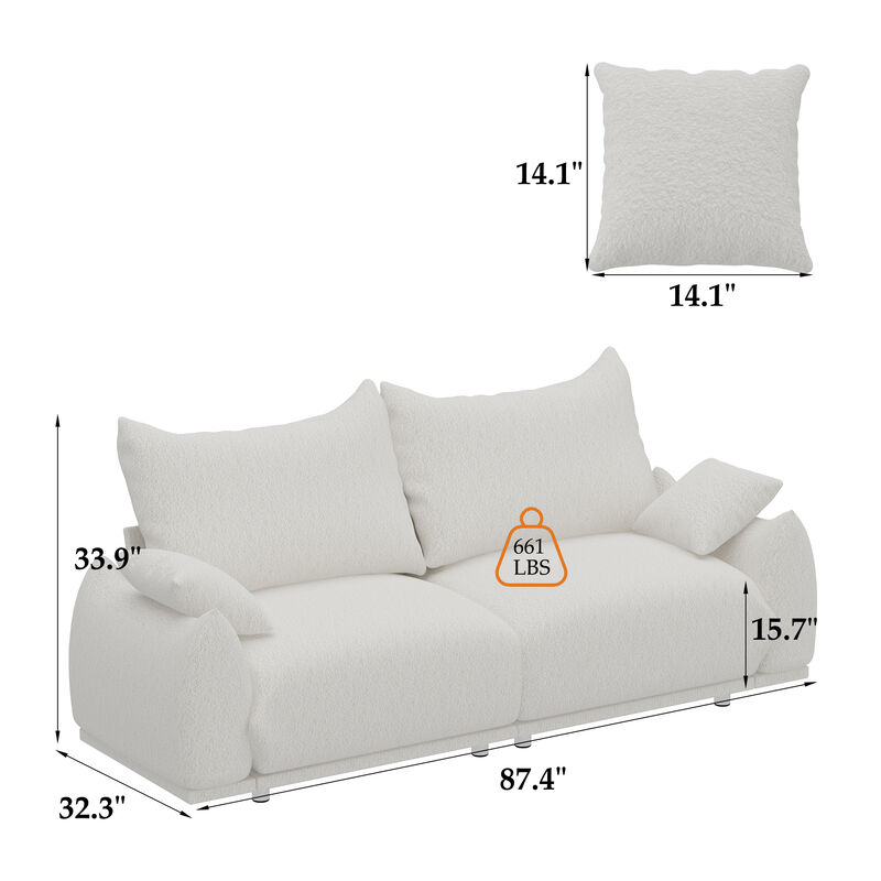 FUFU&GAGA Modern Sofa with Plush Cushions, Metal Support Legs (87.4" W x 32.3" D x 33.9" H), White