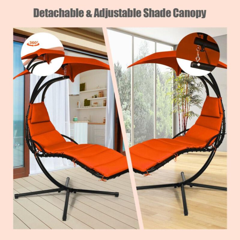 Hivvago Hanging Stand Chaise Lounger Swing Chair with Pillow
