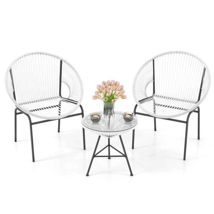 Hivvago 3 Pieces Patio Acapulco Furniture Bistro Set with Glass Table