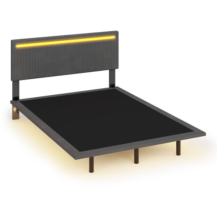 Merax Modern Upholstered Floating Bed Frame with LED Lights