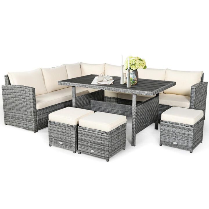 Hivvago 7 Pieces Outdoor Wicker Sectional Sofa Set with Dining Table