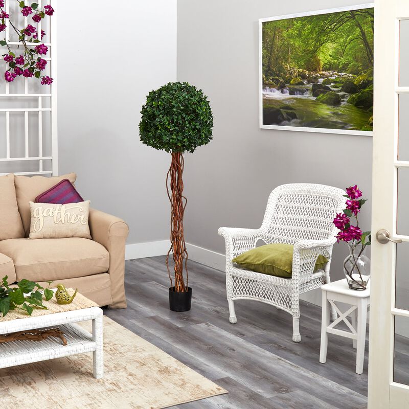 Hivvago 5.5 Feet English Ivy Single Ball Artificial Topiary Tree with Natural Trunk UV Resistant (Indoor/Outdoor)
