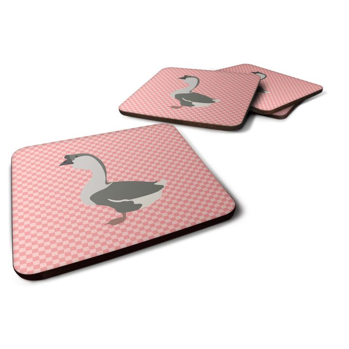 Caroline's Treasures African Goose Pink Check Decorative Coasters, 3.5, Multicolor