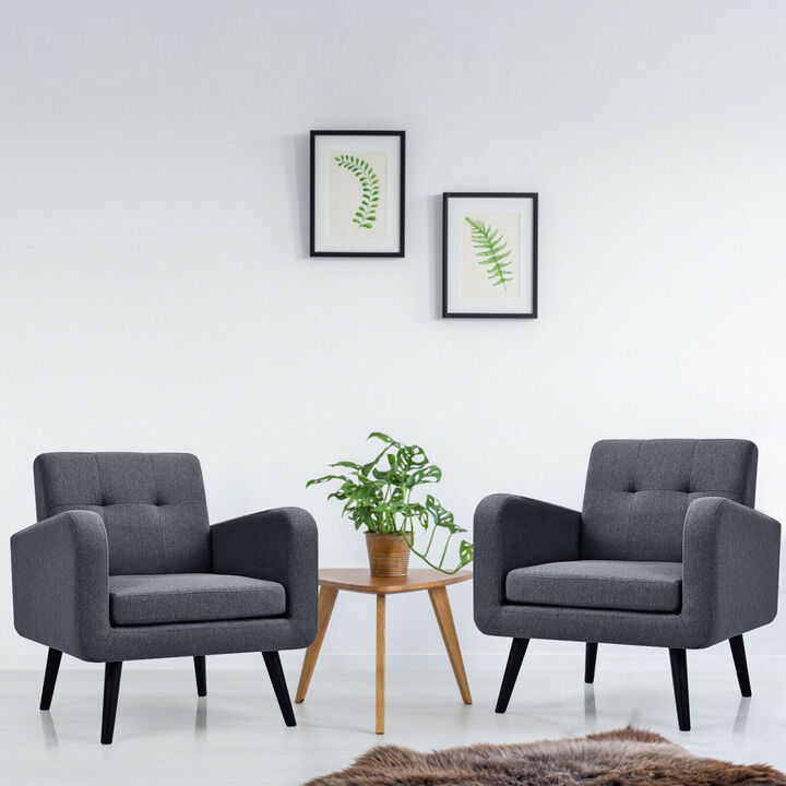 Costway 2PCS Accent Armchair Single Sofa Chair Home Office w/ Wooden Legs Gray