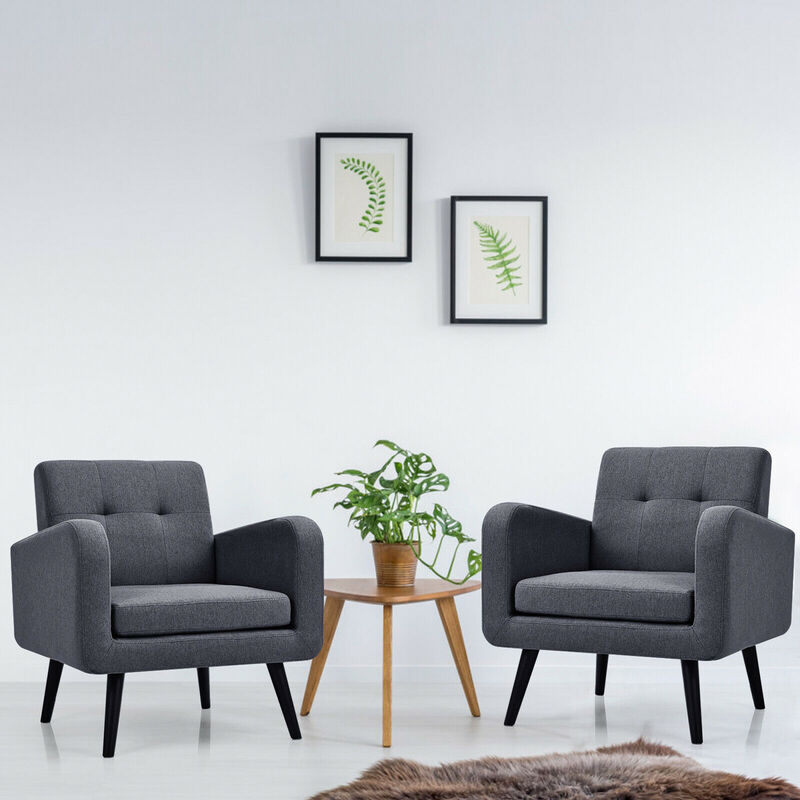 Costway 2PCS Accent Armchair Single Sofa Chair Home Office w/ Wooden Legs Gray