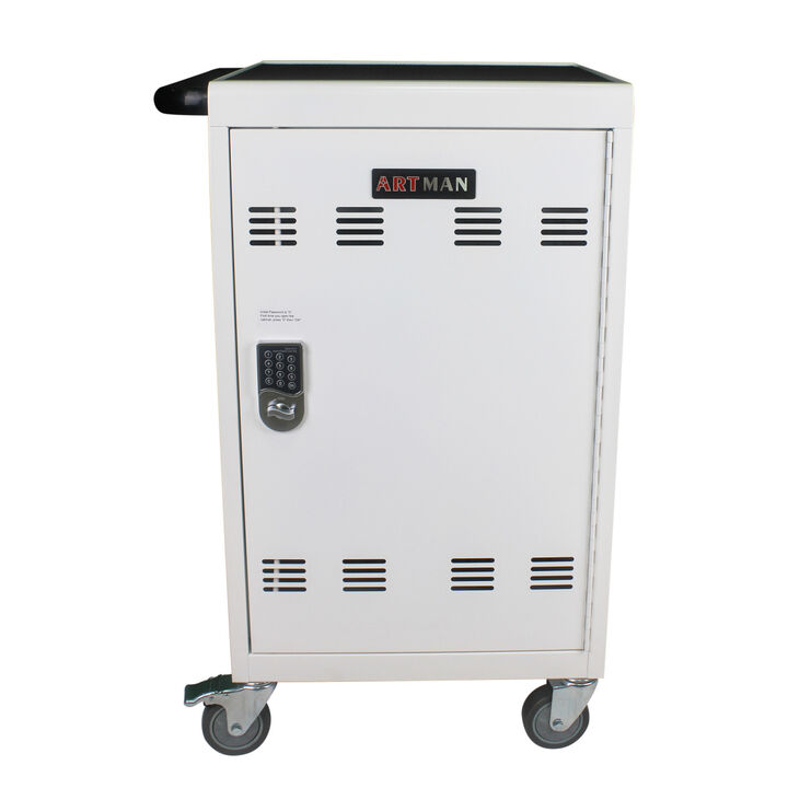 Mobile Charging Cart And Cabinet For Tablets Laptops 30-Device With Combination Lock(White)
