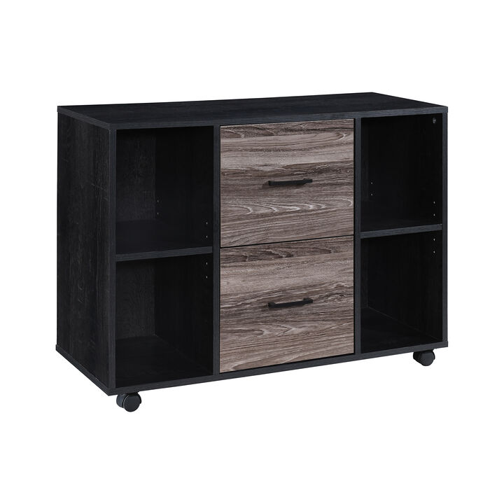 3-Drawer 39in. W File Cabinet for Home Office, Mobile Lateral File Cabinet, Printer Stand with Open Storage Shelves for Kids Room