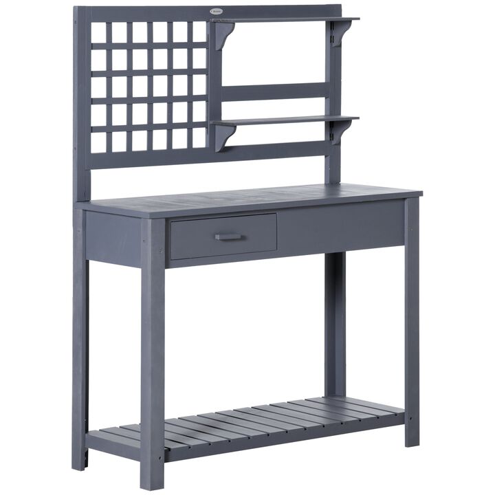 Wooden Garden Station: Potting Bench with Shelves & Drawer