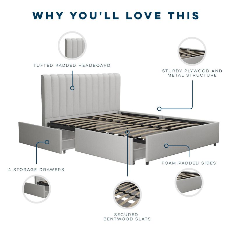 Brittany Upholstered Bed with Storage Drawers