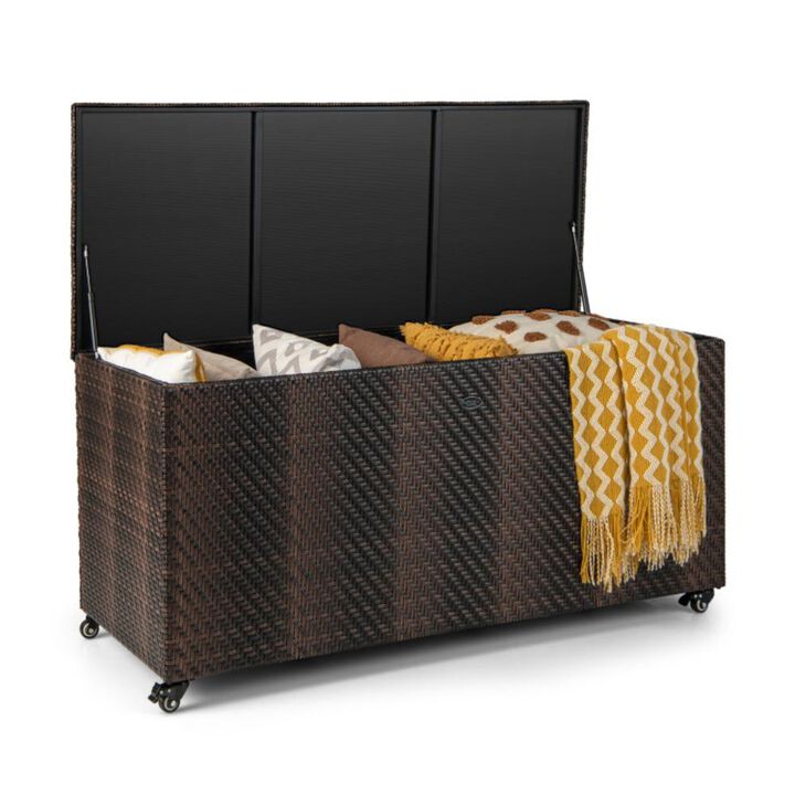 Hivvago 96 Gallon PE Wicker Outdoor Storage Box with 4 Wheels