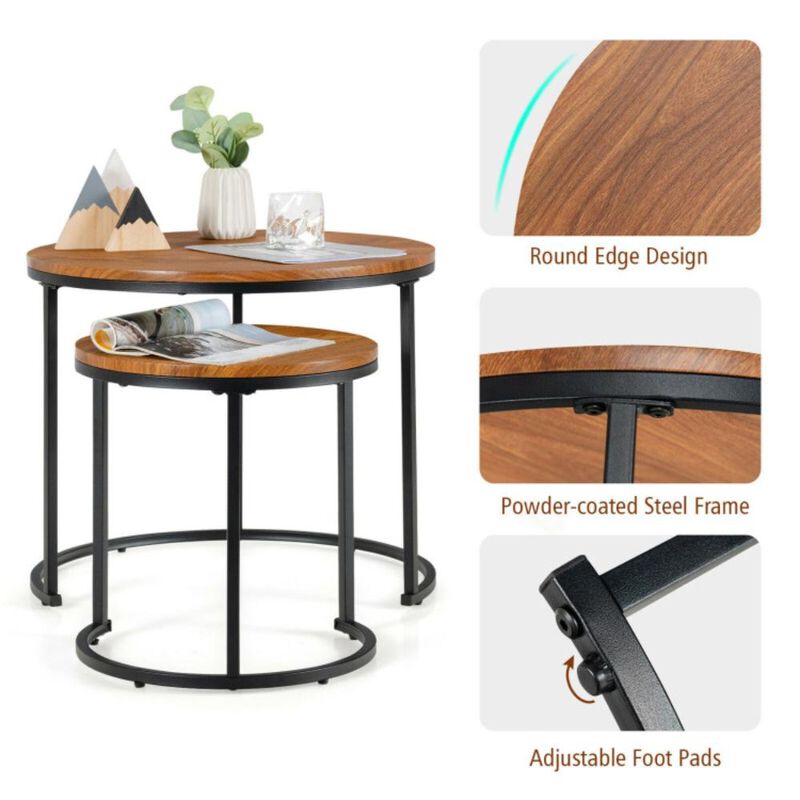 Hivvago Set of 2 Modern Round Stacking Nesting Coffee Tables