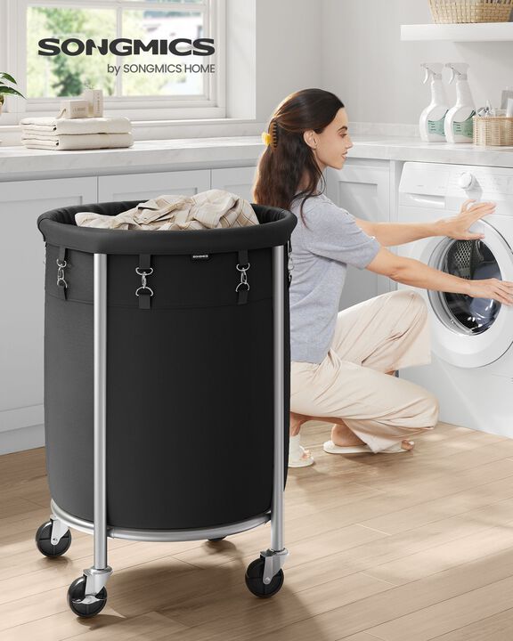 Laundry Basket with Wheels and Removable Bag, Steel Frame, 4 Casters and 2 Brakes