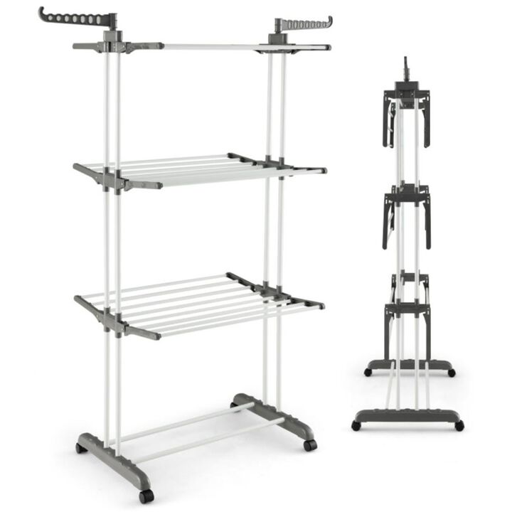 Hivvago 4-tier Clothes Drying Rack with Rotatable Side Wings and Collapsible Shelves-Gray